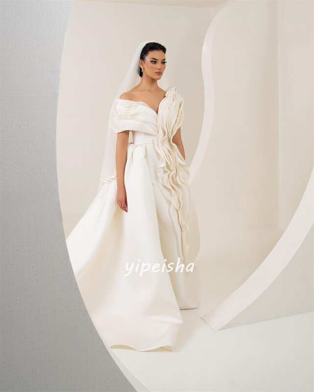 Exquisite Jersey Ruffle Pleat Ruched A-line Off-the-shoulder V-neck Long Dresses Celebrity Dresses Modern Style Simple Elegant