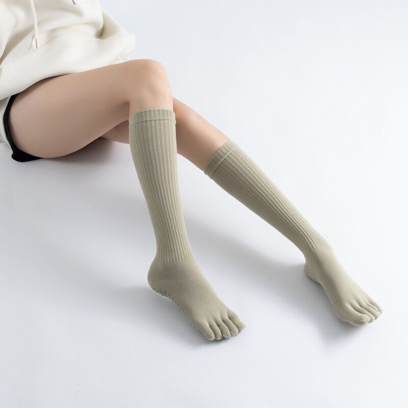 Нескользящие носки для йоги, женские носки до середины икры с пятью пальцами для спортзала, фитнеса, пилатеса, тренировок, компрессионная женская одежда