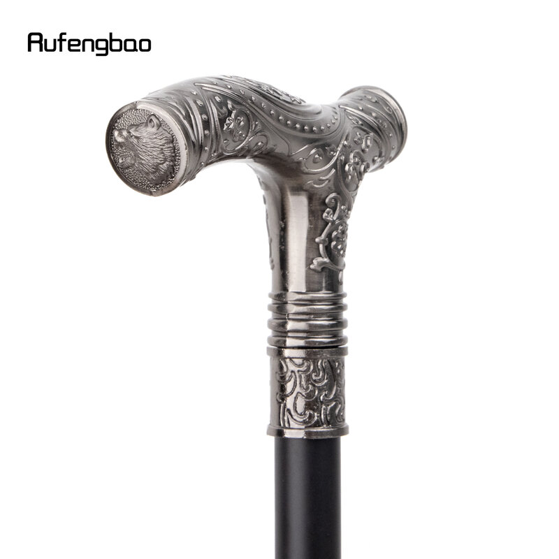 Silver Roaring Bear Head Flower  Single Joint Walking Stick Decorative Cospaly Party Fashionable Cane Halloween Crosier 93cm