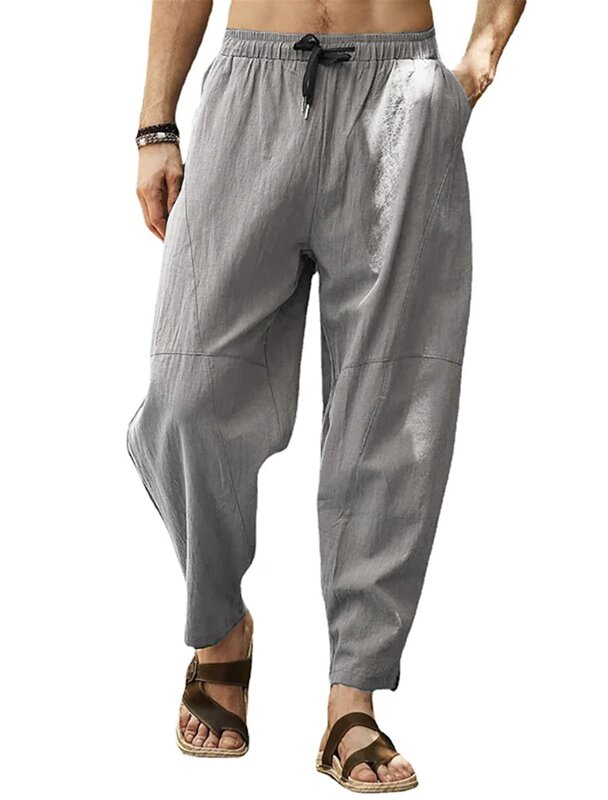 Pantalones Cargo anchos de lino para hombre, ropa de calle deportiva informal para trotar, ropa de chándal