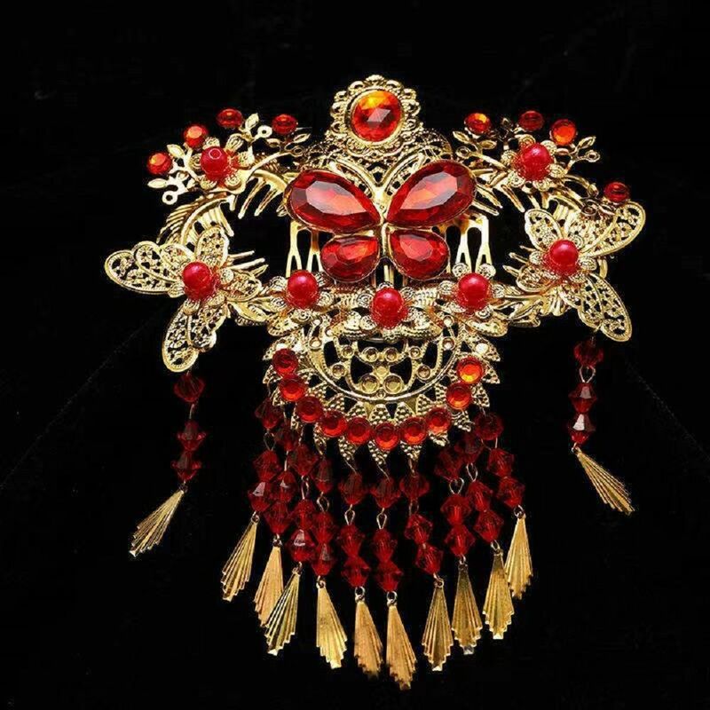 Alat peraga foto Retro indah kupu-kupu logam campuran Hanfu jepit rambut alat desain gaya kuno Mahkota rambut tongkat rambut pengantin