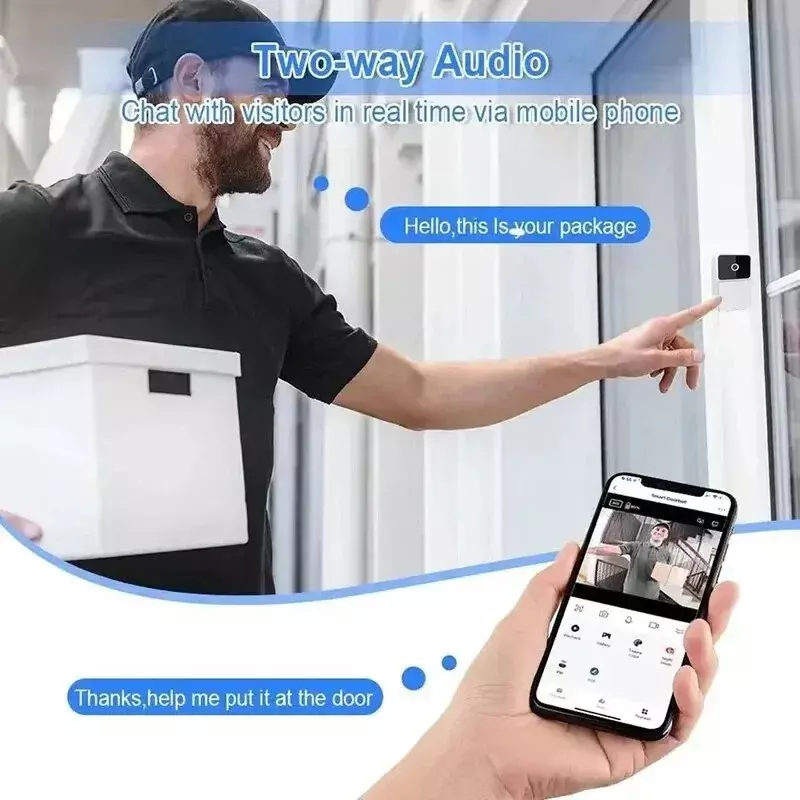 WIFI Камера видеодомофона ночного видения для умного дома, HD дверной звонок с двусторонним домофоном, изменение голоса, ИК-сигнализация для умного дома