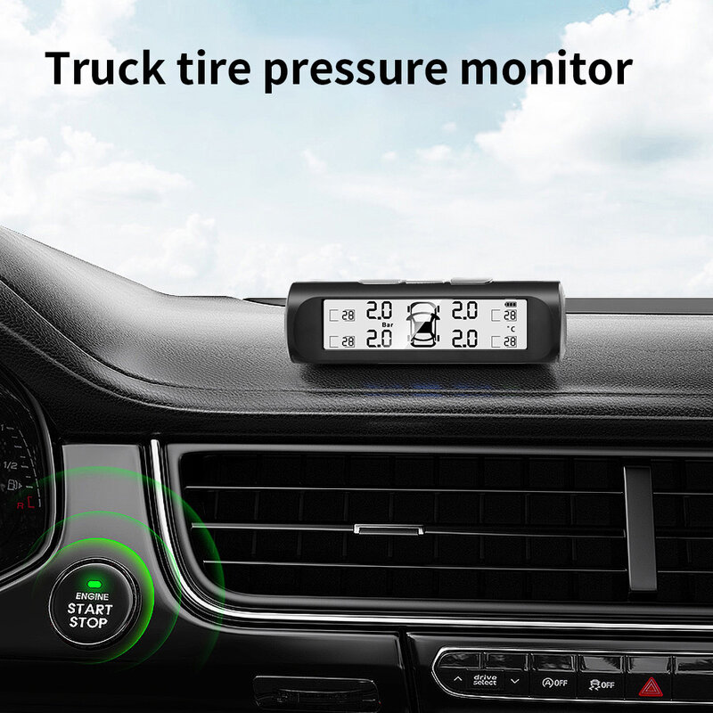 Alarma de presión de neumáticos TPMS de energía Solar para coche, 4 sensores externos, pantalla Digital, probador automático, sistema de monitoreo de advertencia
