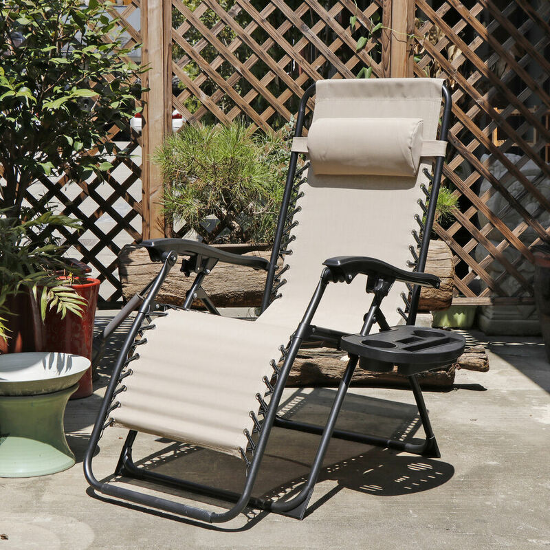 Zero Gravidade Reclinável Cadeiras Dobráveis, Garden Lounge, Praia, Gramado com Bandejas, Mobiliário de exterior, Cadeira Dobrável, 2