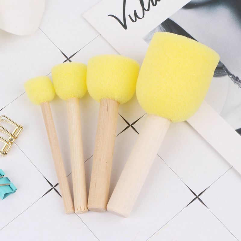 4pcs/set Wooden Handle Sponge for Head Stamp Paint Brush For Children DIY Tool A