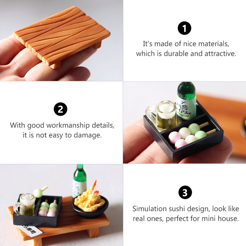 3 Pcs Tempura Bento Miniature House Decor Accessory Supply Japanese Style Food Model Resin Micro Scene Layout Sushi Accessories