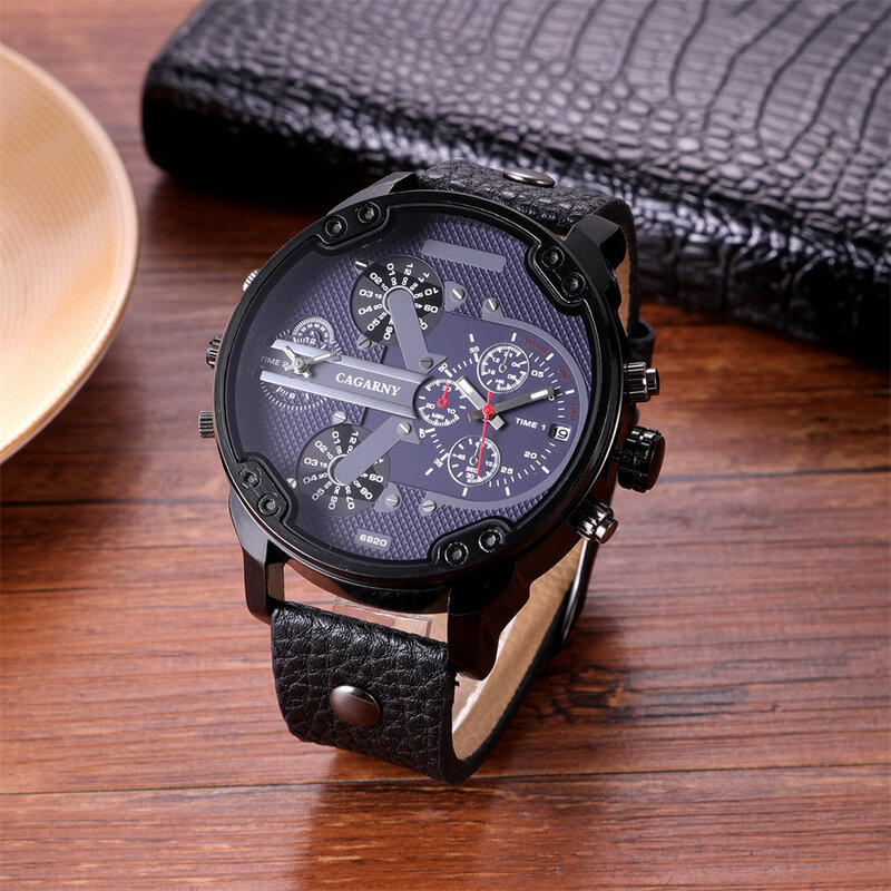 นาฬิกาหน้าปัดใหญ่สุดเท่สำหรับผู้ชายนาฬิกาคุณภาพสูงสายหนังหรูนาฬิกาข้อมือควอตซ์ relogio masculino dropshipping