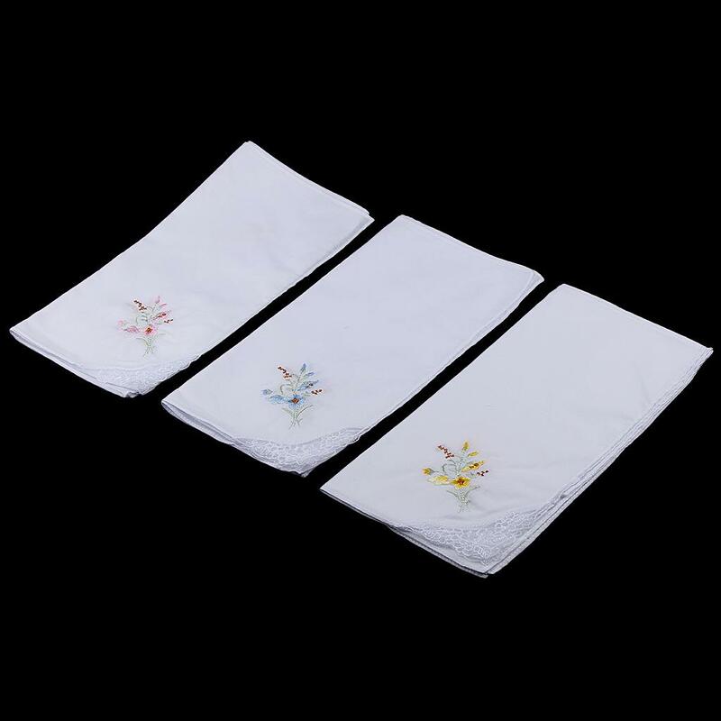 Pañuelo de algodón para mujer, pañuelo de encaje bordado, 12 piezas
