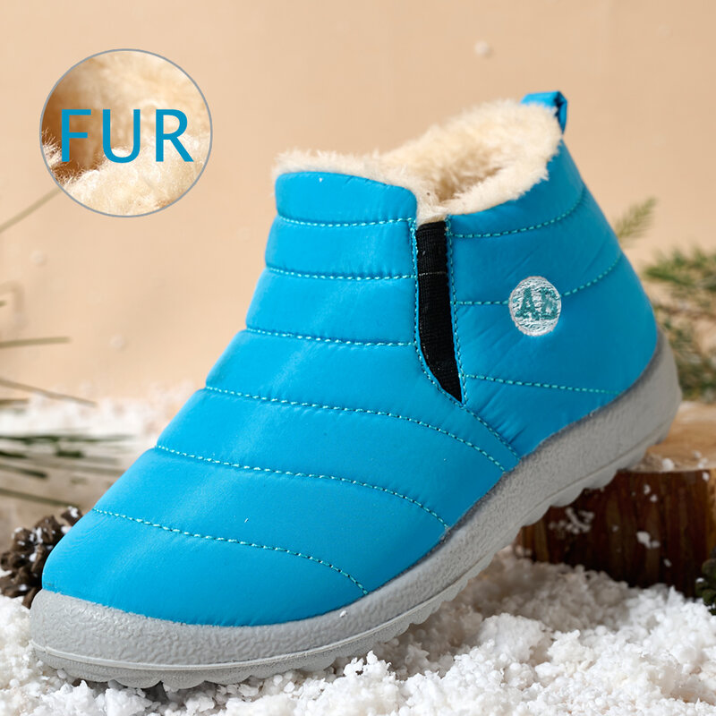 Botas de invierno para niños, zapatos antideslizantes de algodón de felpa, impermeables, bonitos, de piel cálida, botas de nieve para niños