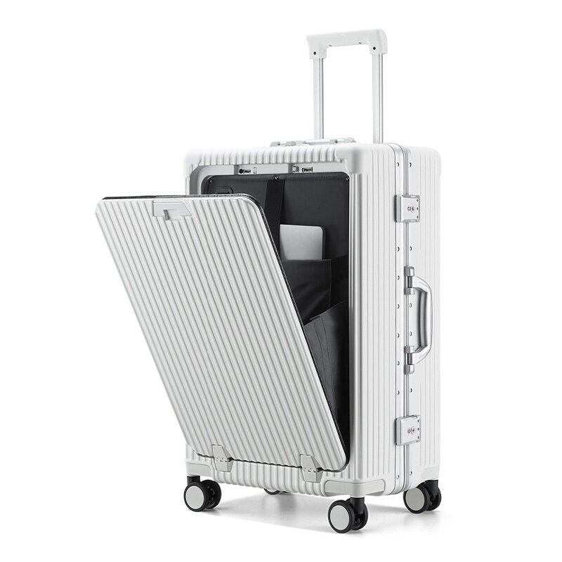 Compartimento de equipaje multifuncional para hombres y mujeres, caja de carro de contraseña de marco de aluminio de PC, rueda Universal, recargable, caja de viaje