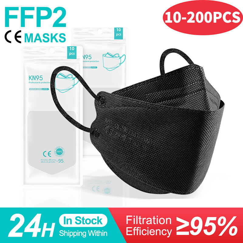 10-200PCS mascarillas FFP2 Face Mask CE Approved FPP2 Disposable KN95 KF94 Facial Mouth Black Fish Masks FFP2MASK kf94mask Korea