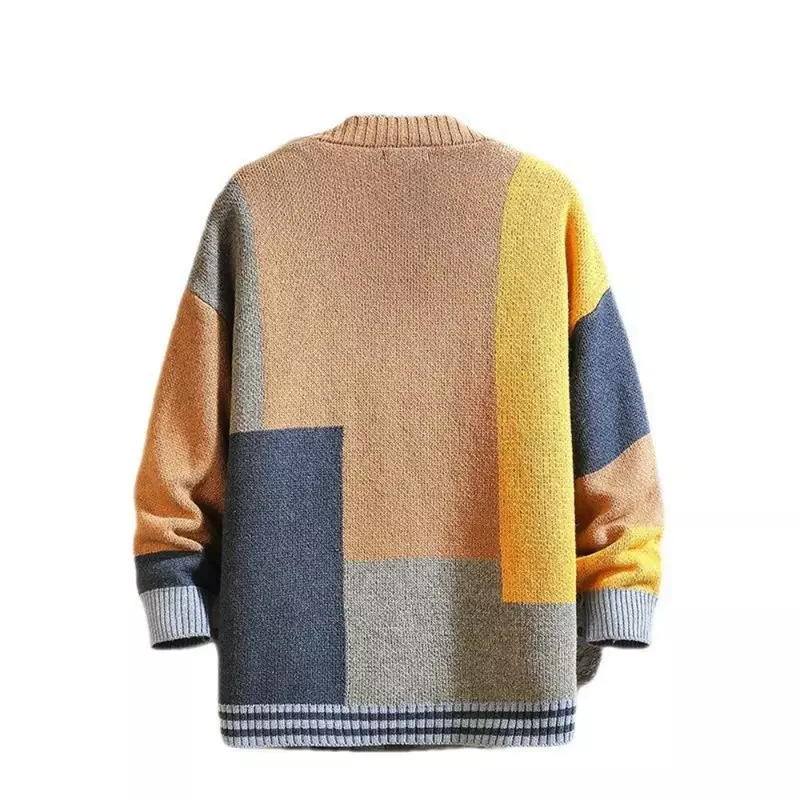 Nowe męskie kolorowe rozpinany sweter łączenie dekolt v dzianiny kurtka w dużym rozmiarze