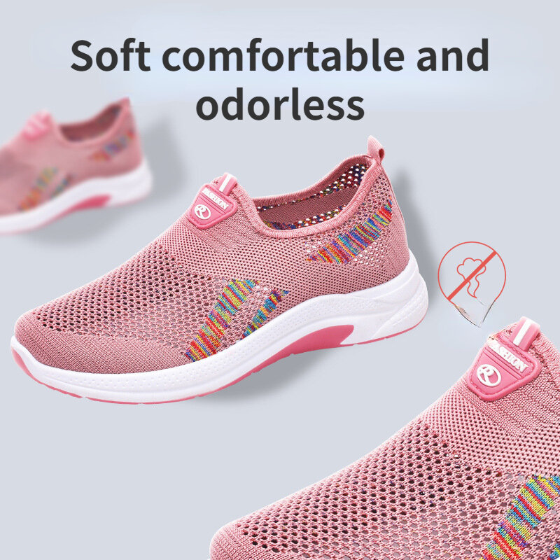 Zapatos informales de tela de malla transpirable para mujer, Calzado cómodo de suela suave, con Push-on de un paso, novedad de 2024