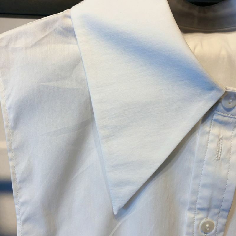 Office Ladies Women Elegant Cotton Detachable Half-Shirt Blouse Solid Color Pointed for Triangle Lapel False Fake DropShip