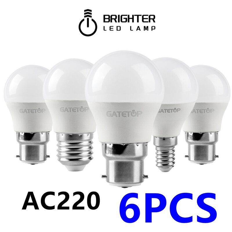 LED 전구, 스트로브 없음, 따뜻한 흰색, 집 장식, 사무실용 램프, G45, 3W-7W, AC120V, AC220V, E14, E27, B22, Lampada, 6PCs/로트