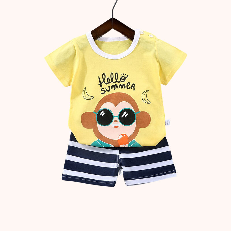 아동복 세트, 반팔 코튼 티셔츠 반바지, 아기 의류, 유아 정장, 여름, 2PCs