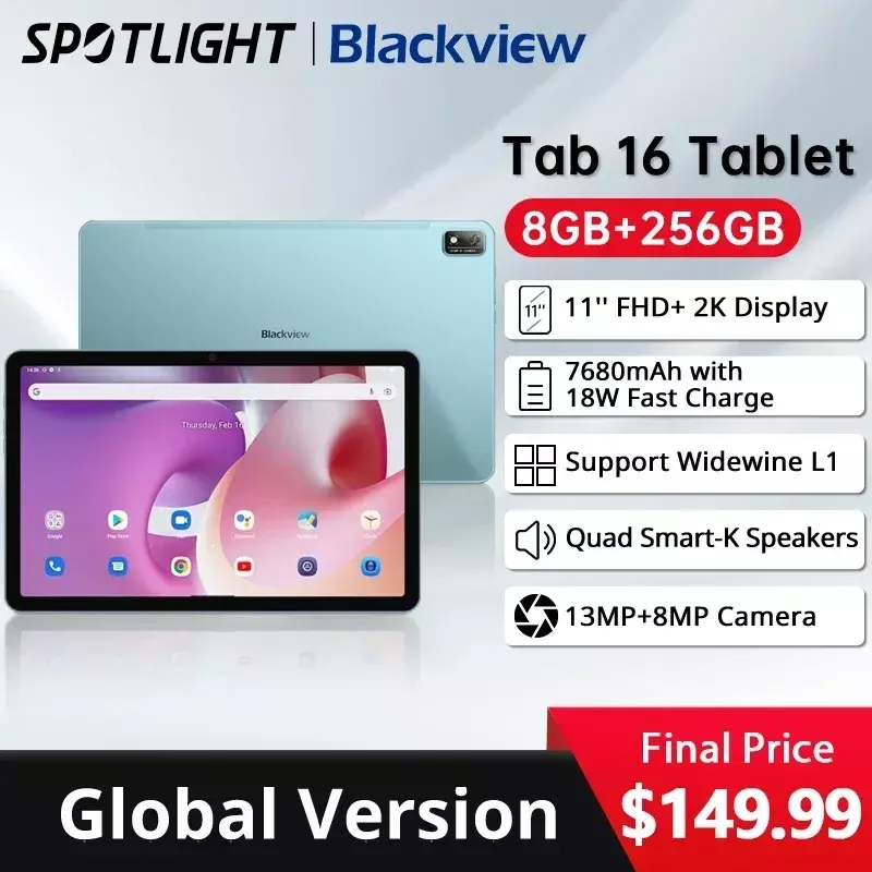 【Wereldpremière �� Blackview Tab 16 Tablet Android 8Gb 256Gb 11 ''2K Display 13mp Camera Pc-Modus Widevine L1 Unisoc T616 Octa Core
