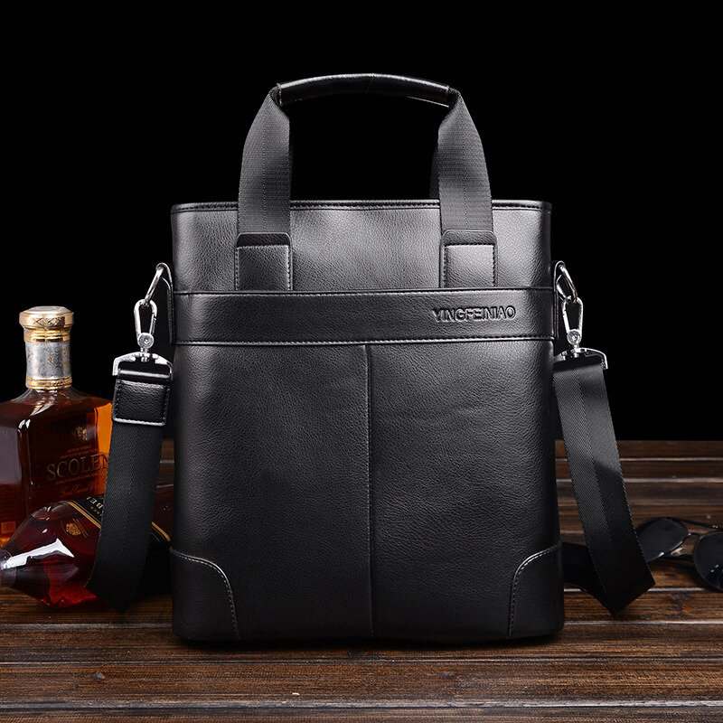 Vintage Men's PU Leather Briefcase Business Vertical Handbag Luxury Male Shoulder Messenger Bag Office File Bag