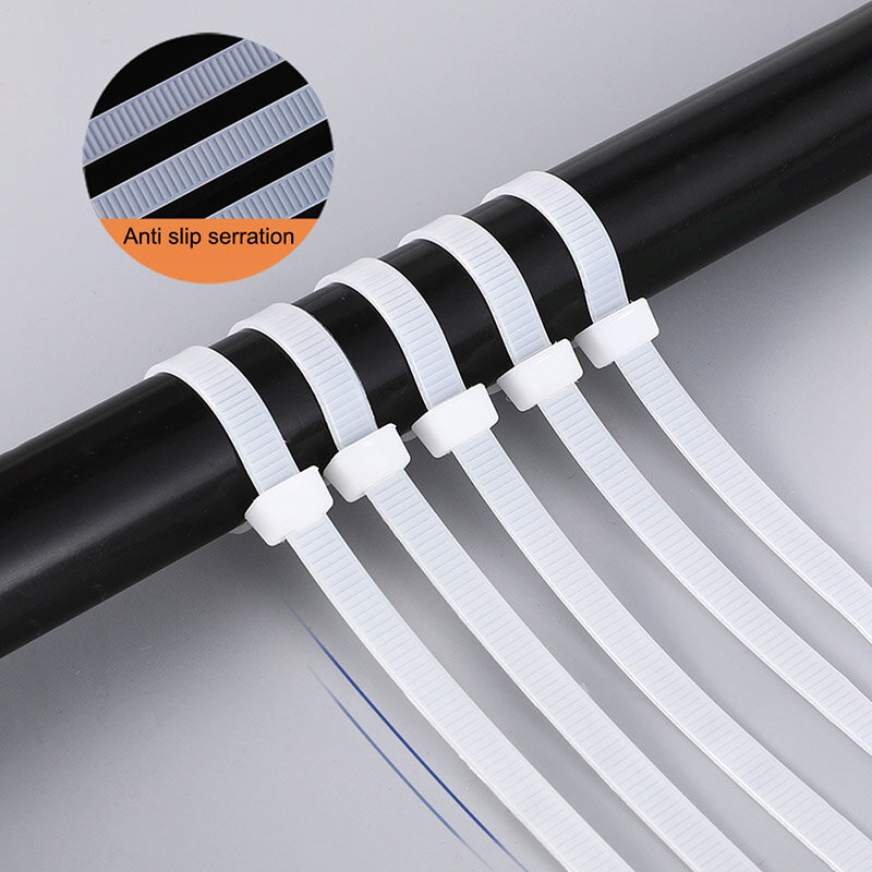 Self-Locking Plastic Nylon Cable Tie, Anel de Fixação, Zip Wrap Strap, Preto e Branco, 8x400mm, 10x500mm, 1Pc, 5 Pcs, 1Pc