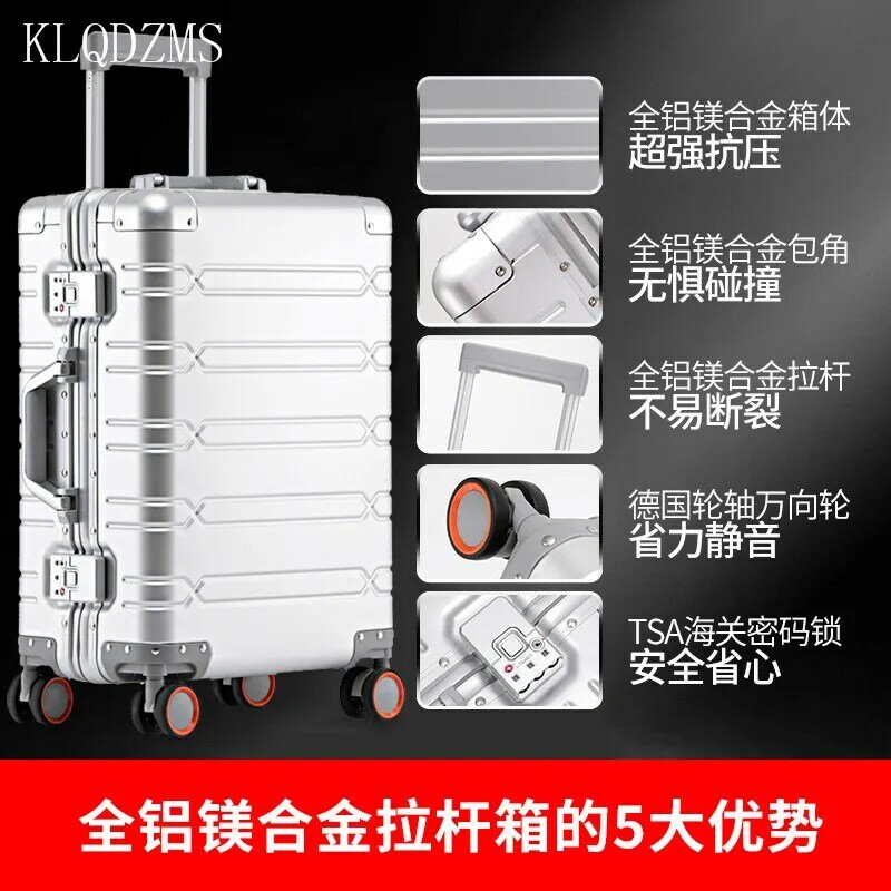 KLQDZMS Business High Quality Aluminum Frame Multi-function Luggage Mute Password Box Men and Women Suitcases