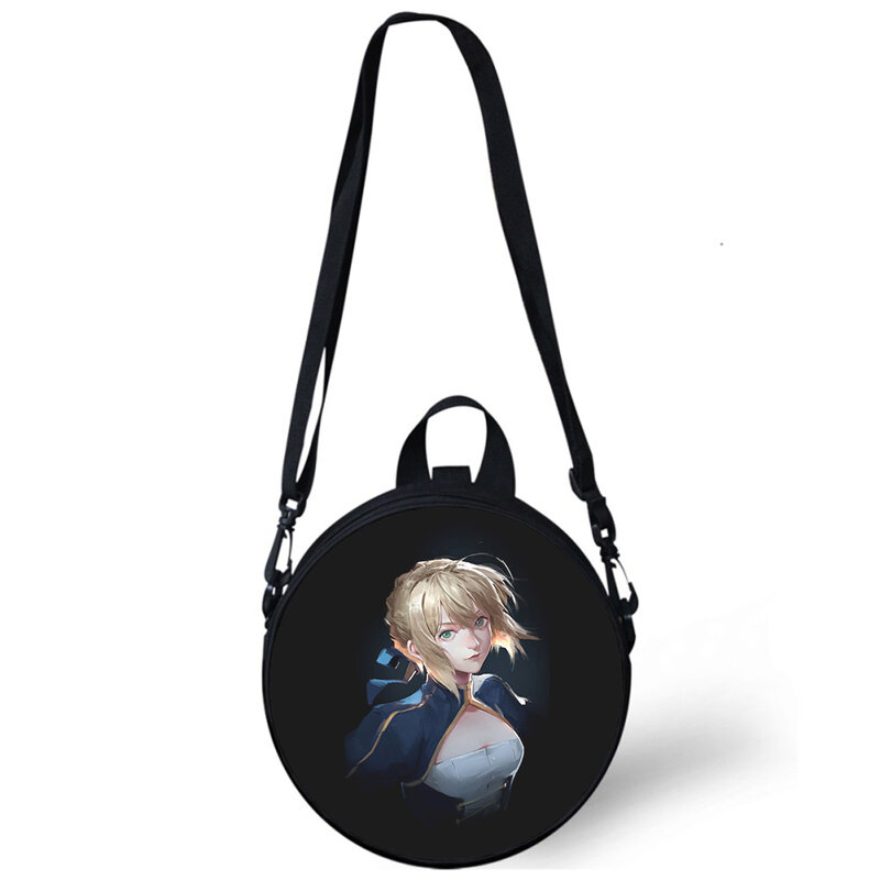 Anime Fate saber dziecko przedszkole torba 3D drukuj torby na ramię Crossbody dla szkoły kobiet Mini okrągłe torby Rugtas torba