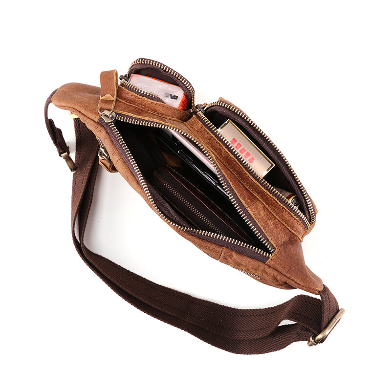 JOGUJOS Men's Waist Packs Genuine Leather Belt Chest Bags Fashion Sling Bags Shoulder Messenger Bag for Male Daily Bag