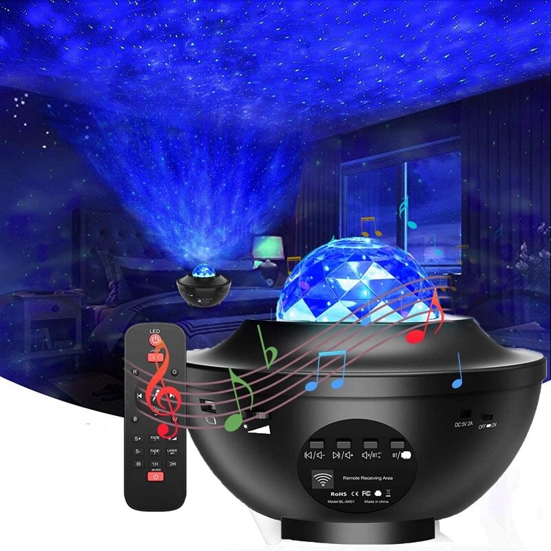 ALGXKTY-2 nowy Laser gwiazda światła lampa projektora oświetlenie otoczenia muzyka Bluetooth USB pełna gwiazda płomień wzór woda lampka nocna LED