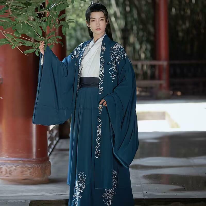 ชุดฮั่นฝูของผู้ชายแบบดั้งเดิมชุดราชวงศ์จีนโบราณเซ็ตชุดดาบวินเทจชุดคอสเพลย์ Hanfu