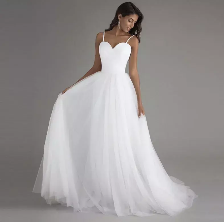 Gaun pernikahan garis A untuk pengantin putri sederhana Sweetheart Tali Italia ukuran besar gaun pengantin Rabu taman vestido de novia