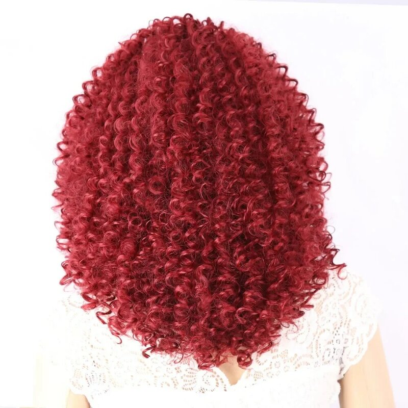Pilih warna dan gaya wig keriting untuk wanita dengan wig rambut bayi Cosplay merah coklat hitam pirang merah Burgundy wig penuh