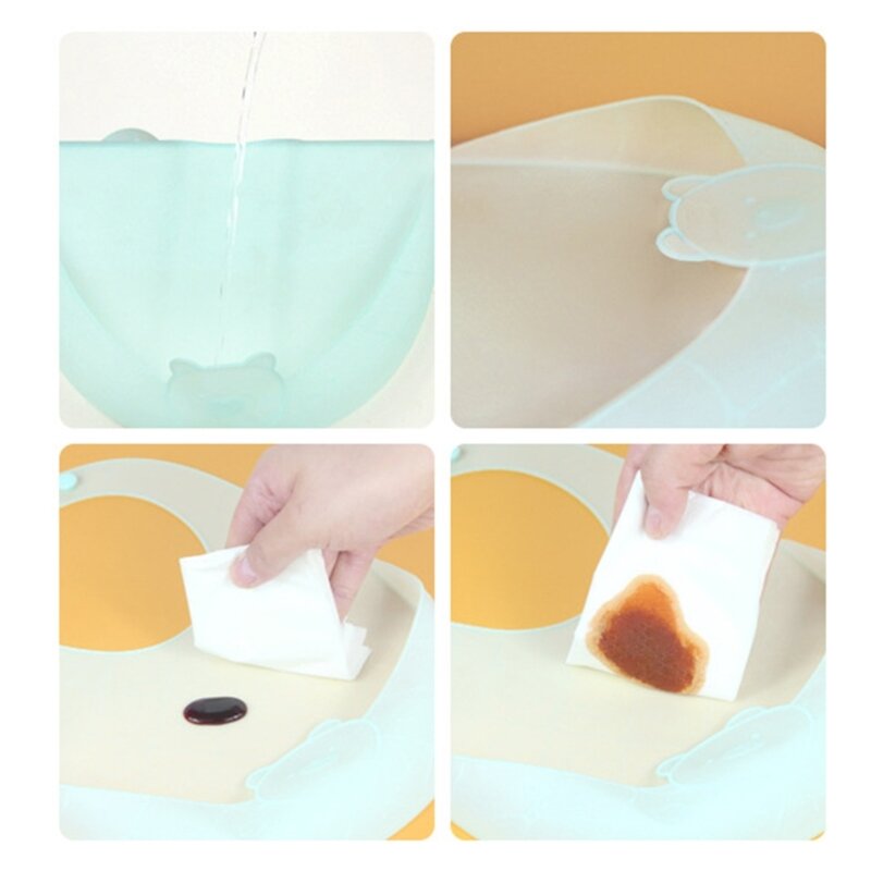 Babetes de silicone com ranhuras 3D à prova de vazamentos de moldagem integrada para alimentação infantil