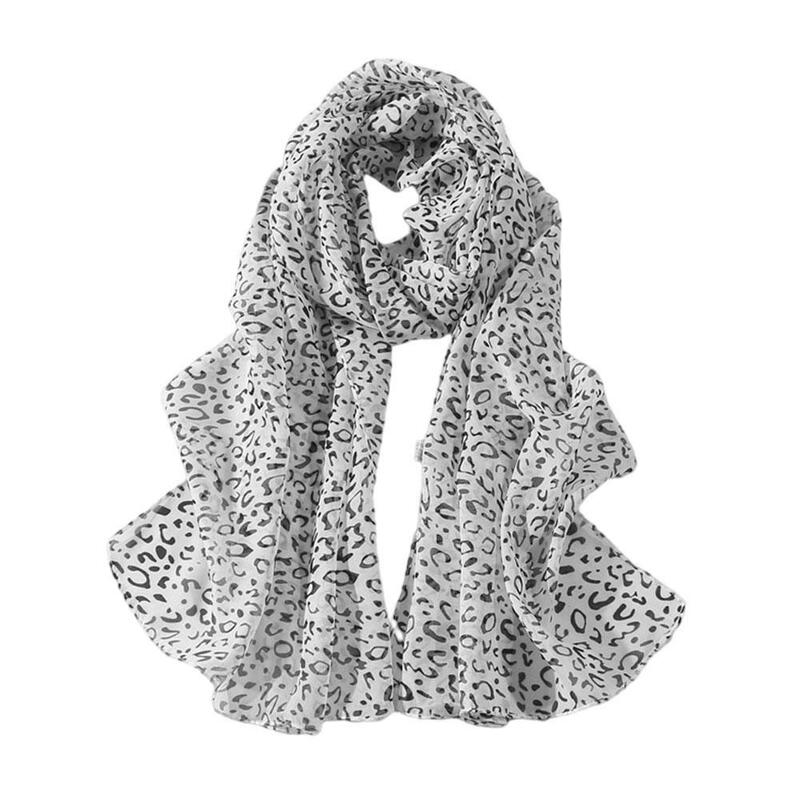 ผ้าพันคอผ้าชีฟองพิมพ์ลายเสือดาวสำหรับผู้หญิงแฟชั่นฤดูหนาวผ้าพันคอสไตล์ยาวผ้าบางสำหรับสตรีมุสลิม