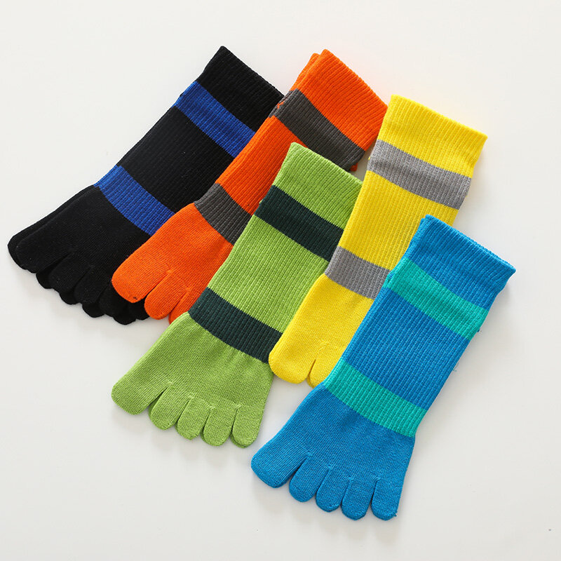 1/5 Pairs Man Sport Toe Socks  Compression Striped Bright Color Deodorant Sweat-Absorbing Shallow Mouth 5 Finger Toe Boat Socks