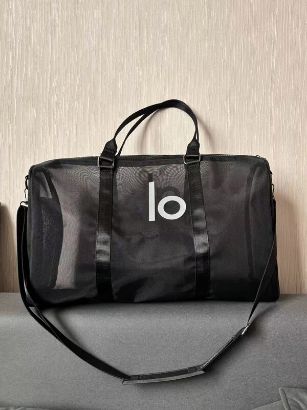 LO Sports-Bolso de mano transparente para Yoga, bolsa de hombro portátil de gran capacidad, de malla semitransparente, color negro