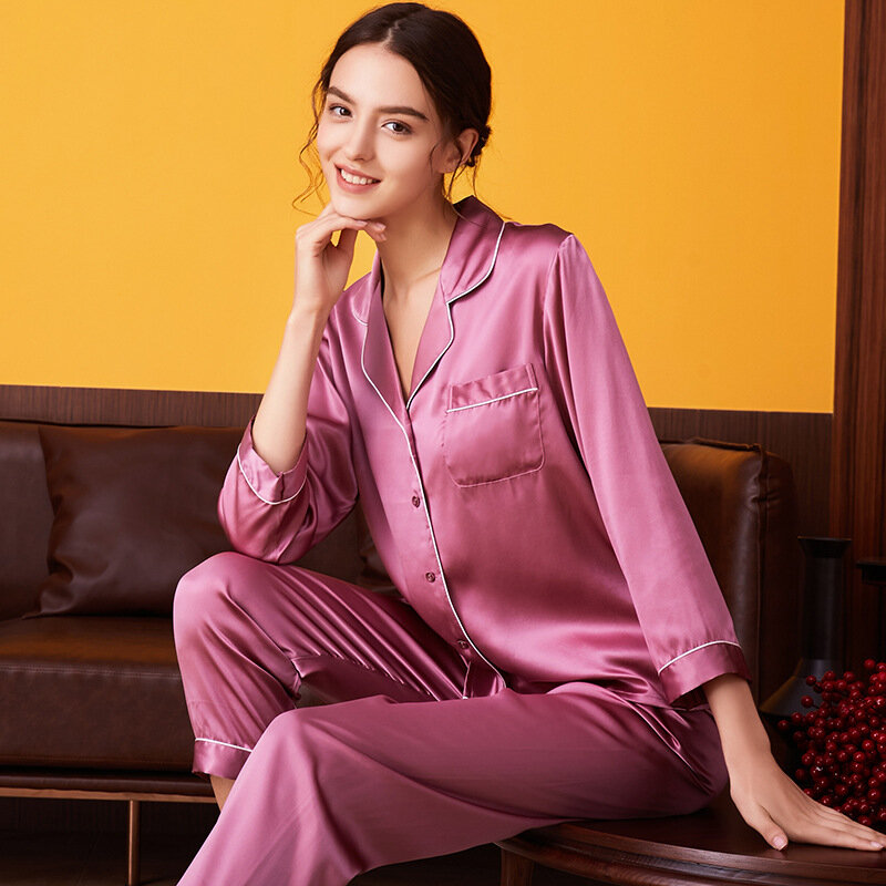 100% Silk Pajamas Set for Women Summer and Autumn Long-sleeved Mulberry Home Service Silk Women's Pajamas Set pijama feminino