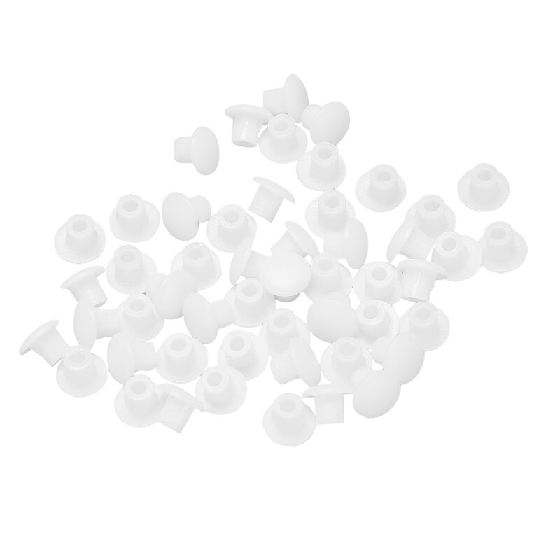 Cubierta de plástico de forma redonda, tapa de rosca blanca de 50 piezas para orificio de 5mm de diámetro