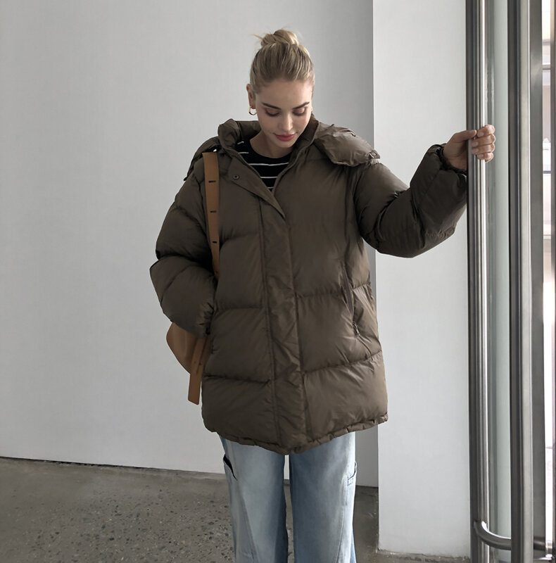 2024 kobiet moda zimowa gruba ciepła Parka brązowa czarna kurtka
