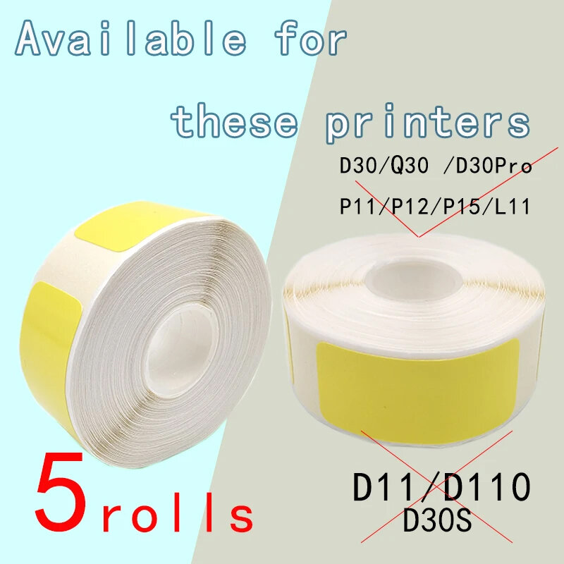 Papel de etiqueta P15 P11 adhesivo, cinta Lable amarilla, compatible con Pristar P15, D30, P12, D30, etiqueta térmica, 5PK