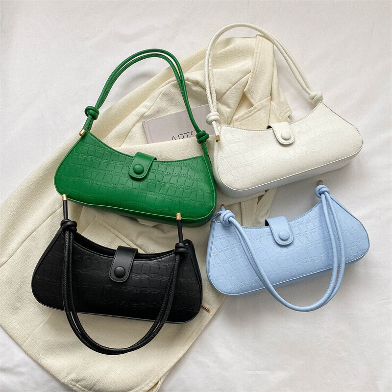 Popularne damskie plecaki ze skóry Pu 2023 lato nowe proste torby z pojedynczym ramieniem pod pachami w jednolitym kolorze casualowej torebki damskiej