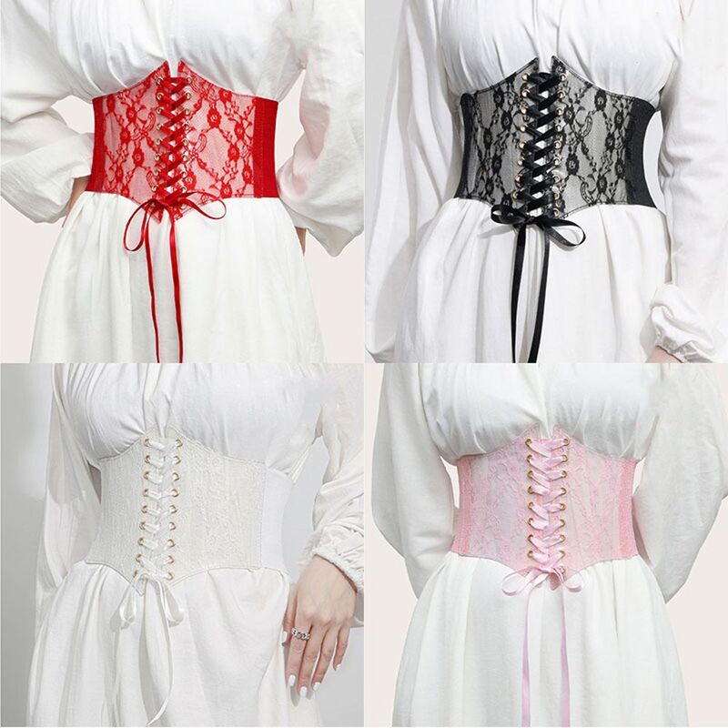 Moda donna vita corsetto fiore ricamo elastico in vita nero bianco rosso rosa largo pizzo dimagrante cinture corpo Cummerbunds