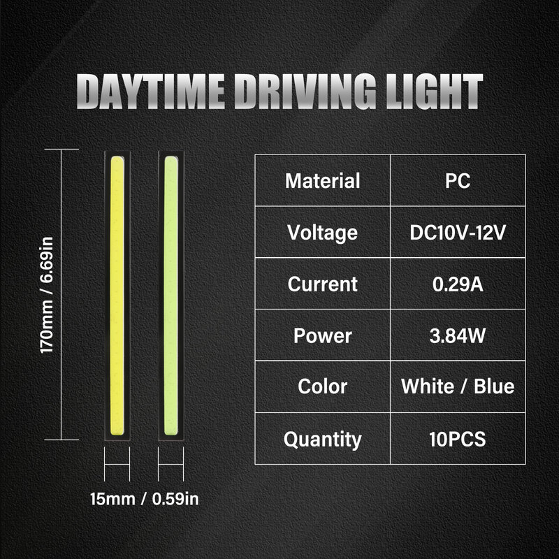 หลอดไฟ LED 1ชิ้นในรถยนต์12V 6000K แผงสีขาว DRL ไฟเก๋งบรรยากาศภายนอกโคมไฟวิ่งกลางวันไฟริ้วสายไฟทำงาน