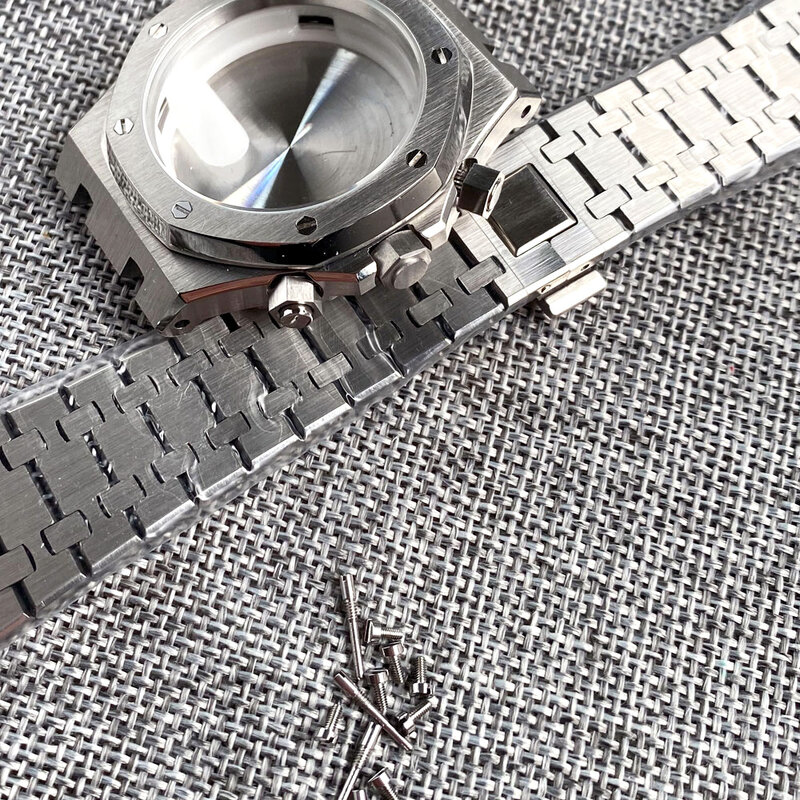 316L Steel 42mm Square Watch Case Fit Quartz VK63 VK64 Movement Waterproof Flat Sapphire Crystal Bracelet Set Watch Repair Part
