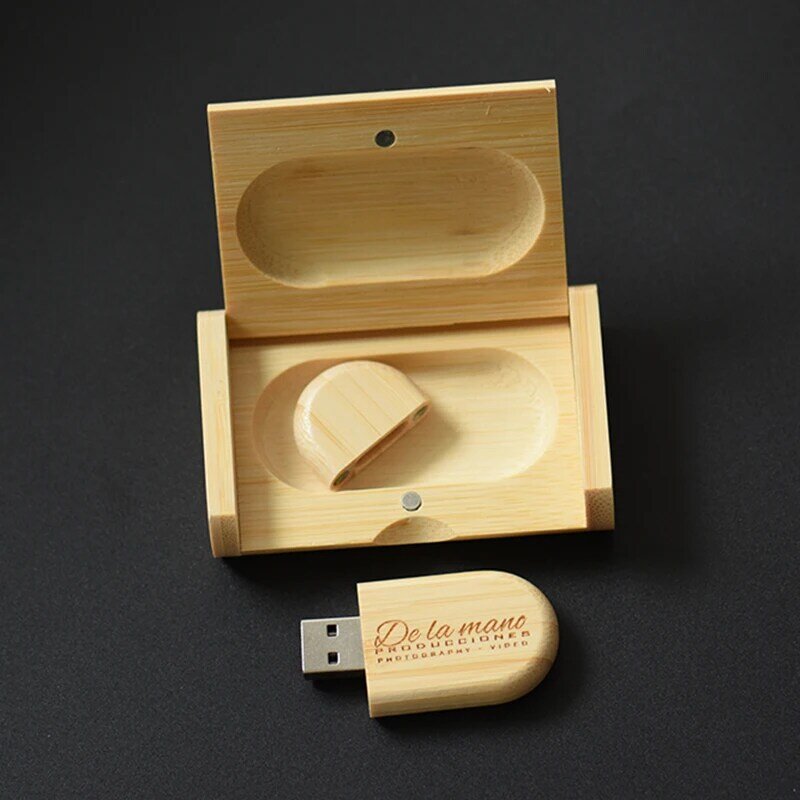 LOGOTIPO Caixa de madeira + USB Flash Drive 64GB Fotografia de casamento Presentes Pen Drives Atacado Memory Stick U Disk 4GB 8GB 16GB 32GB