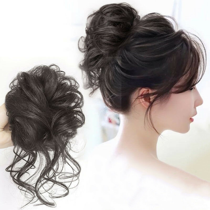 Syntetyczna przyrząd do koka z włosów kok niechlujna opaska z kręconymi włosami elastyczna gumka do sztuczne włosy dla kobiet zwijających spinki do włosów czarno-brązowe