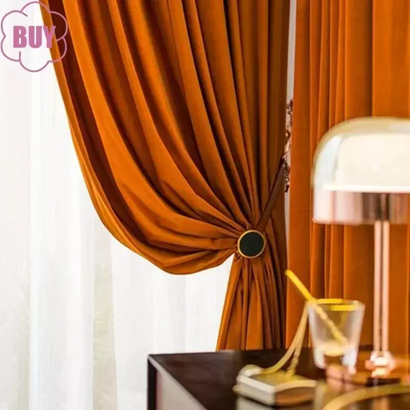 Tirai Nordic untuk Ruang Makan Kamar Tidur Sederhana Beludru Warna Solid Cahaya Mewah Shading Tirai Pintu Tirai Jendela Hijau