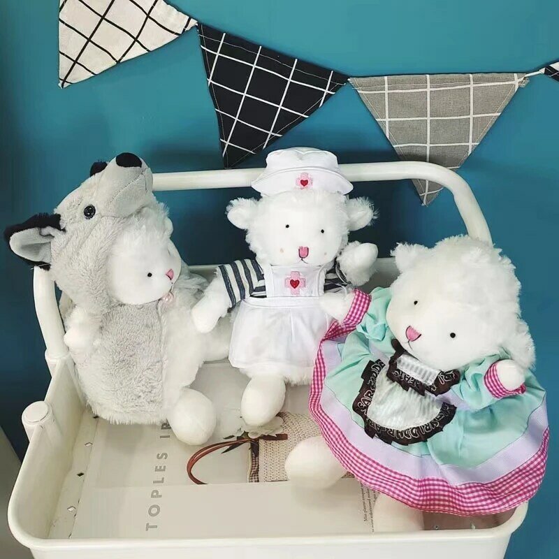 25CM śliczne owce pluszowe zabawki element ubioru lalka wilk skóra jagnięca spódnica w kwiaty pielęgniarka ubrana owca Kawaii wypchane zwierzę prezenty dla dzieci