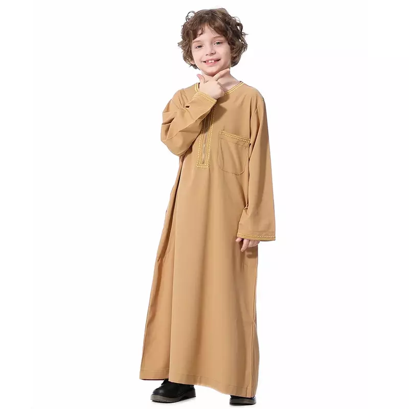 Рамадан ИД мусульманский однотонный цвет раньше арабское детское платье с длинным рукавом Jubba Thobe Abaya Дубай Одежда для мальчиков Турция