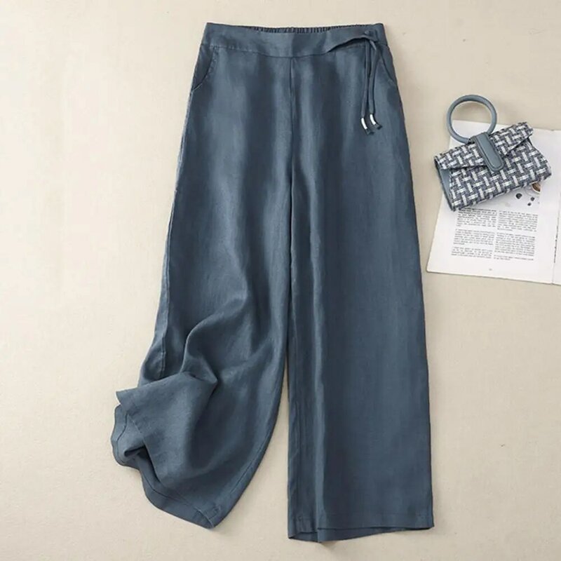 Women Wide-leg Pants Elastic High Waist Wide Leg Pants for Women Loose Fit Trousers with Draped Detail Solid Color Streetwear