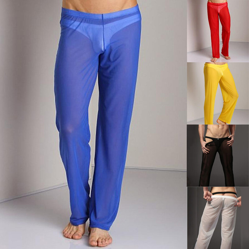 Celana Piama Seksi Pria Celana Jaring Kasual Celana Panjang Tranparent Pakaian Tidur Ultratipis Pakaian Dalam Lingerie Musim Panas Pria