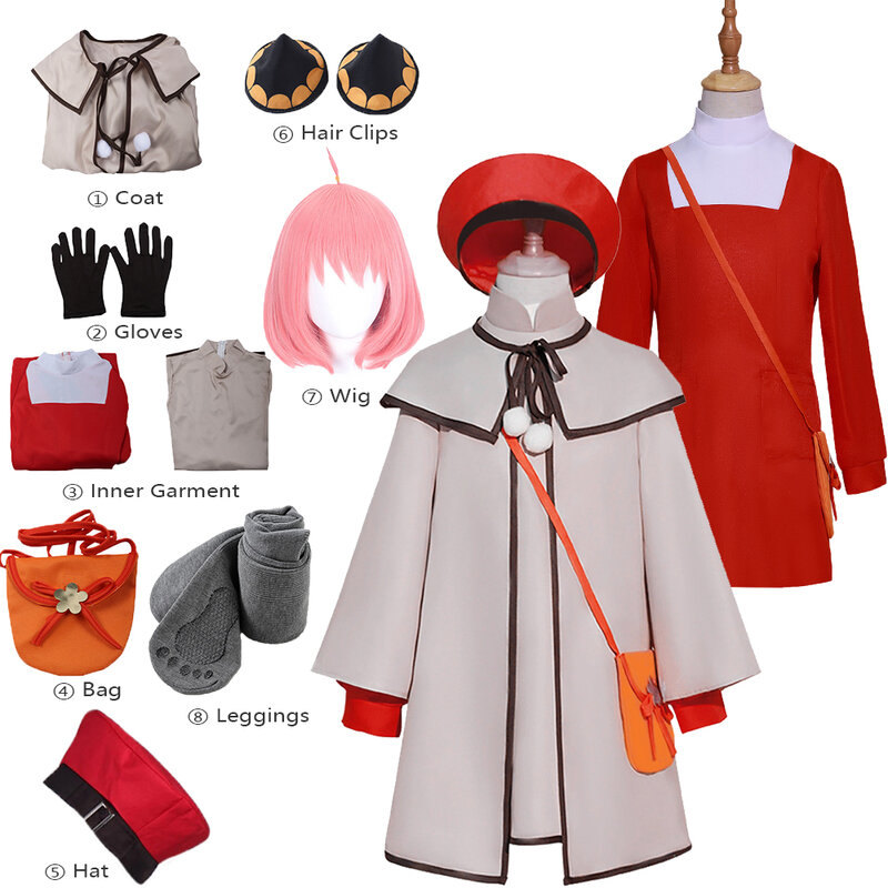 Disfraz de Cosplay de código familiar para niña, conjunto de uniforme de color caqui para fiesta de Cosplay, serie Spy, Anya Forger, color blanco